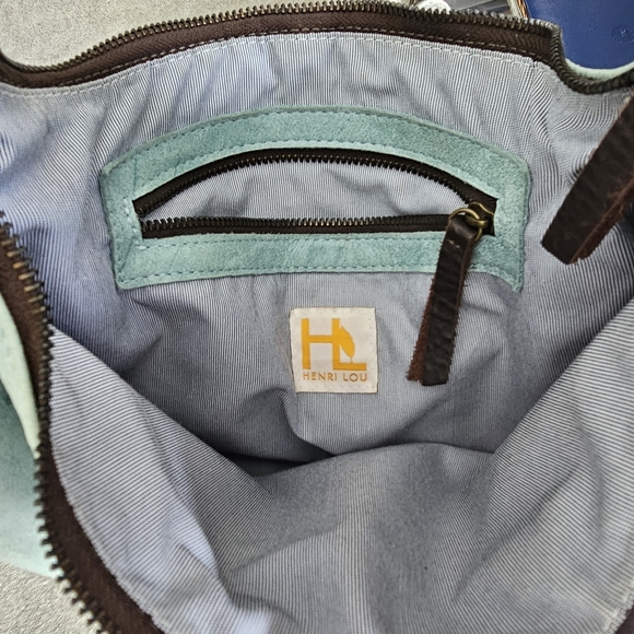 Henri Lou Suede Teal Blue Green Shoulder Bag - Picture 8 of 17